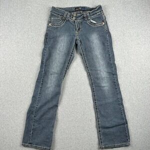 Angels Jeans Womens 9 Bootcut Blue Contrast Stitch Low Rise Stretch Denim